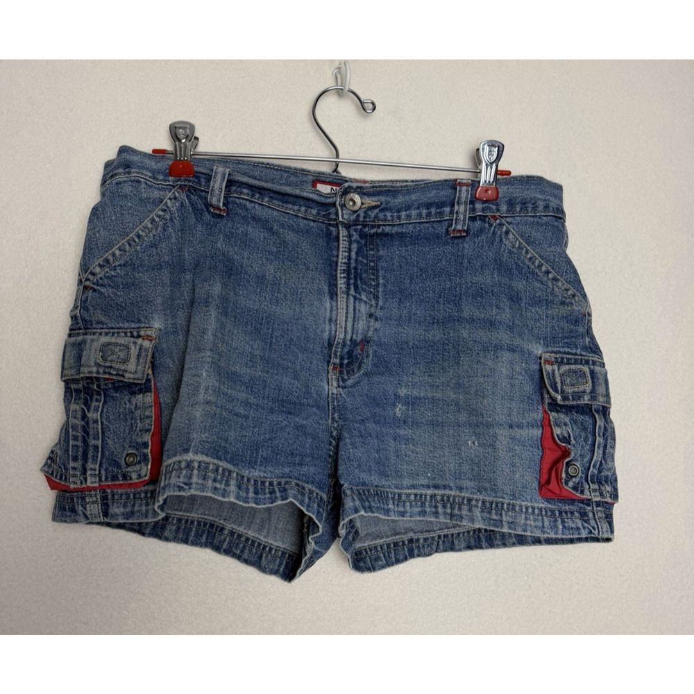 No Excuses Y2K Vintage Blue Denim Cargo Shorts Size 11/12 Distressed Casual
